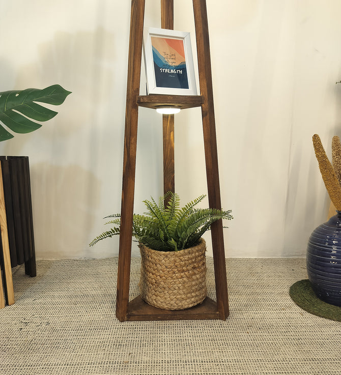 Vantage Wooden Floor Lamp with Brown Base and Jute Fabric Lampshade