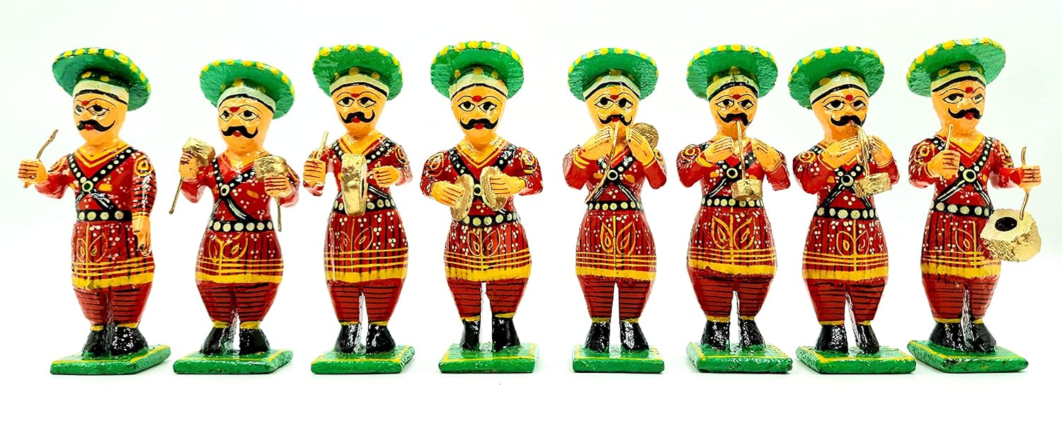 Varanasi 8 wooden musician Showpiece Set-ArtyCraftz.com