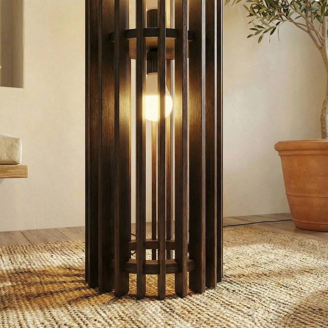 Slatted Wooden Column Floor Lamp - Modern Dual-Light Accent-artycraftz.com