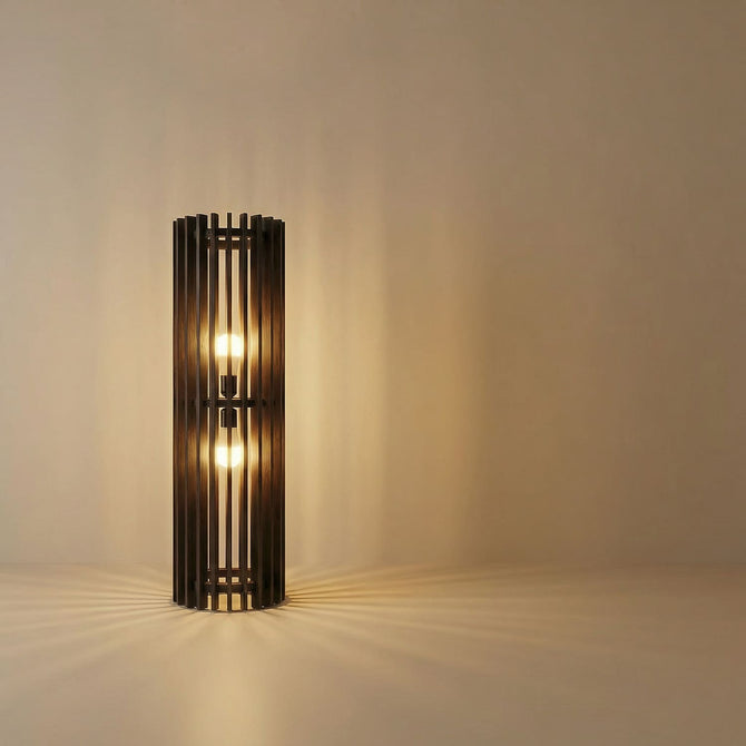 Slatted Wooden Column Floor Lamp - Modern Dual-Light Accent-artycraftz.com