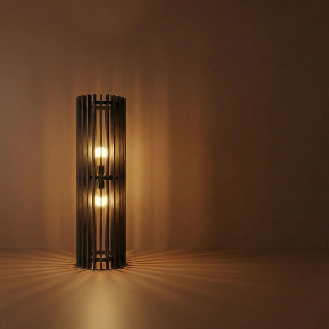 Slatted Wooden Column Floor Lamp - Modern Dual-Light Accent-artycraftz.com