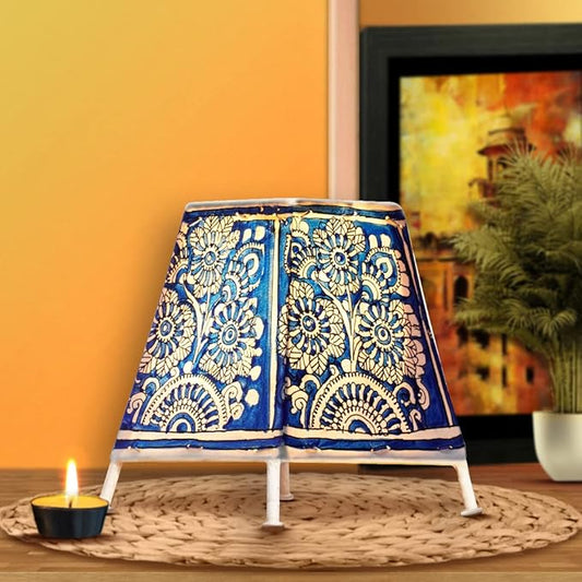 Vibrant Blue Flower Leather Lamp Shade