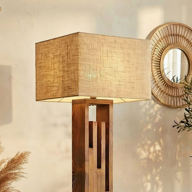 Pine Wood Floor Lamp with Fabric Shade – 60 Inch Tall Wooden Standing Lamp-artycraftz.com