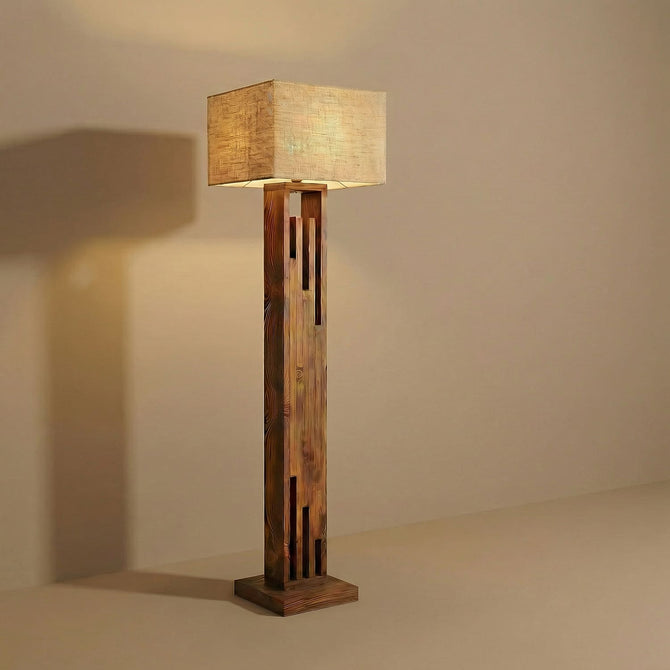 Pine Wood Floor Lamp with Fabric Shade – 60 Inch Tall Wooden Standing Lamp-artycraftz.com