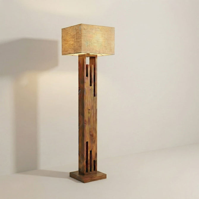 Pine Wood Floor Lamp with Fabric Shade – 60 Inch Tall Wooden Standing Lamp-artycraftz.com