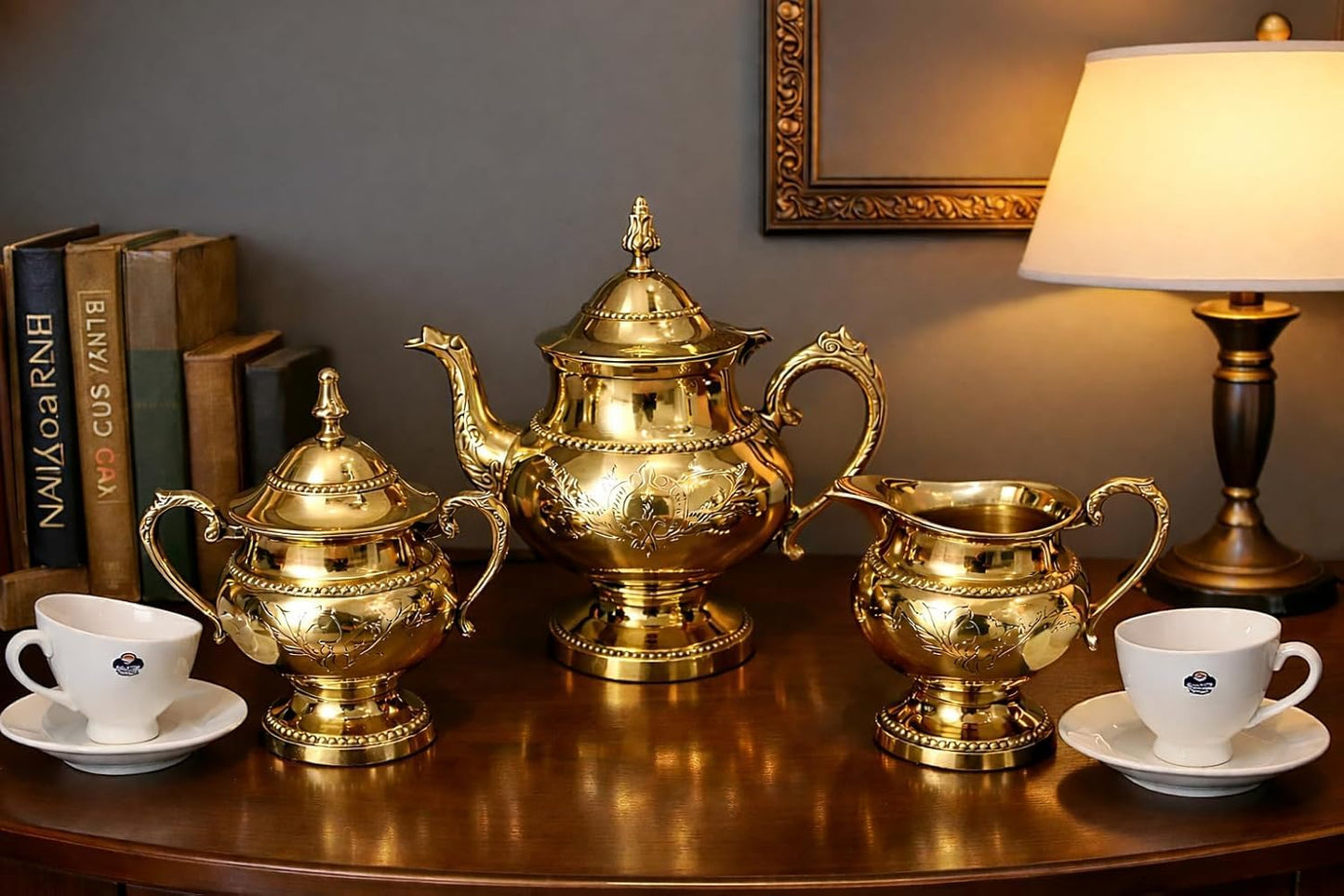 Victorian Style Handcrafted Embossed Brass Tea Set-ArtyCraftz.com