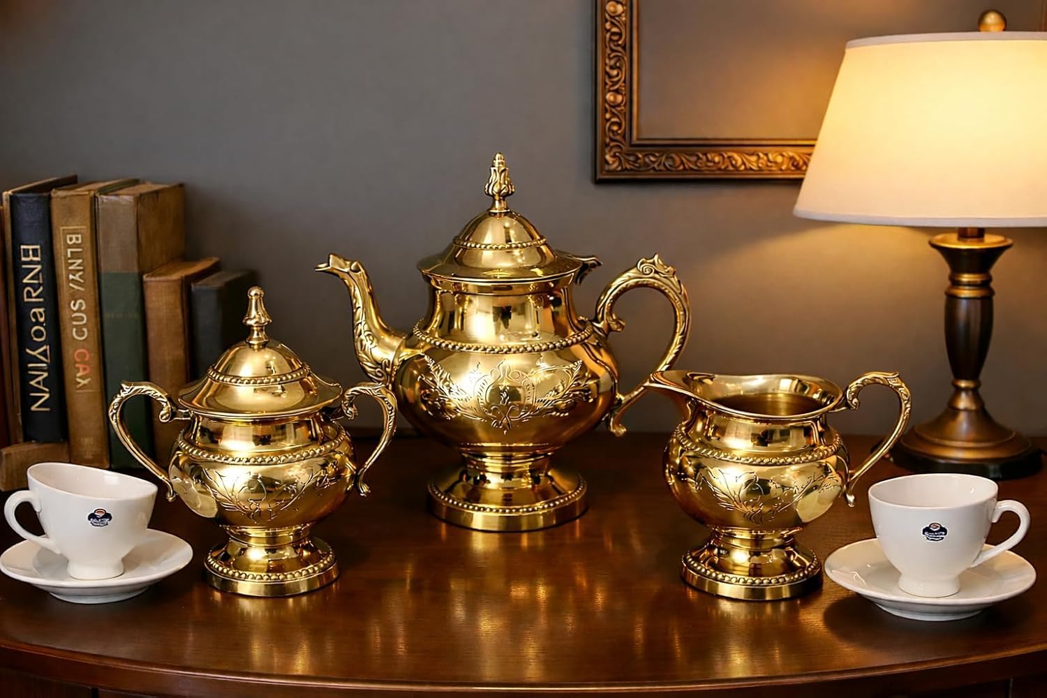 Victorian Style Handcrafted Embossed Brass Tea Set-ArtyCraftz.com