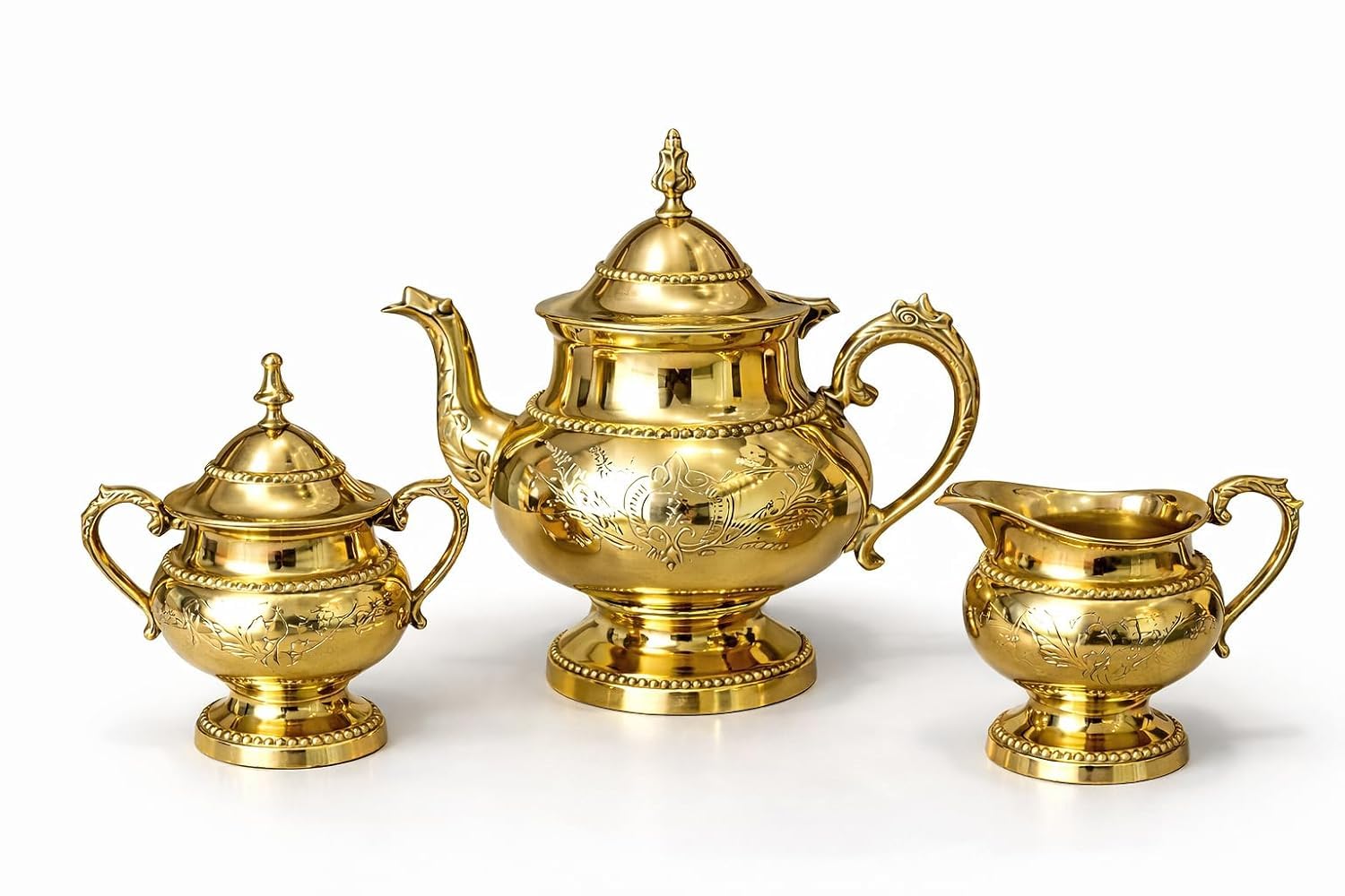 Victorian Style Handcrafted Embossed Brass Tea Set-ArtyCraftz.com