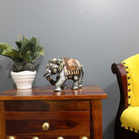 Vintage Fiber Golden Embossed Elephant Showpiece - ArtyCraftz.com