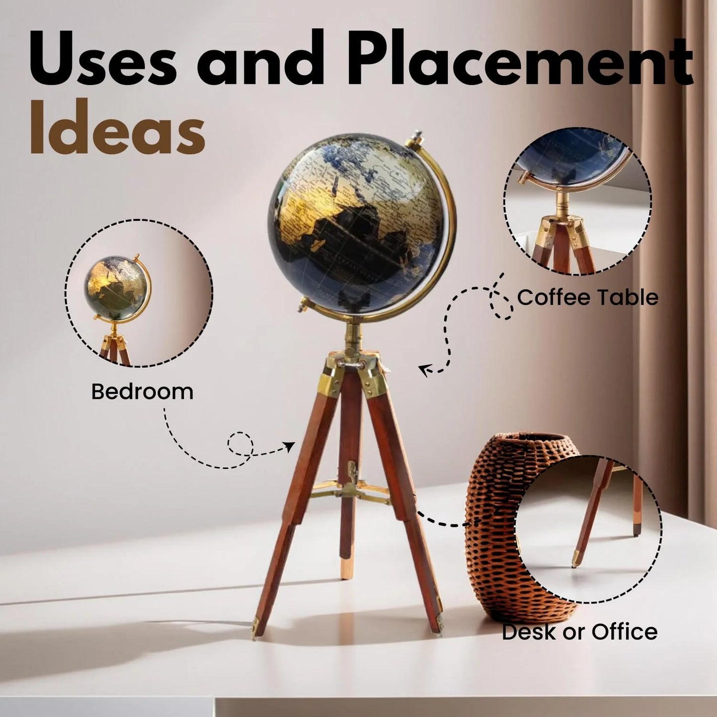 Vintage Globe on Wooden Tripod Stand-ArtyCraftz.com