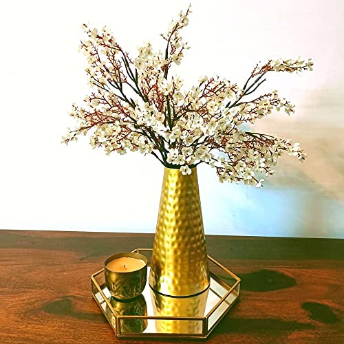 Vintage Mirror Base Glass Golden Brass Hexagon Tray (Size: Medium) Vanity Tray for Living Room, Bathroom, Bedroom, Dining Table, Centre Table, Side Table Decoration