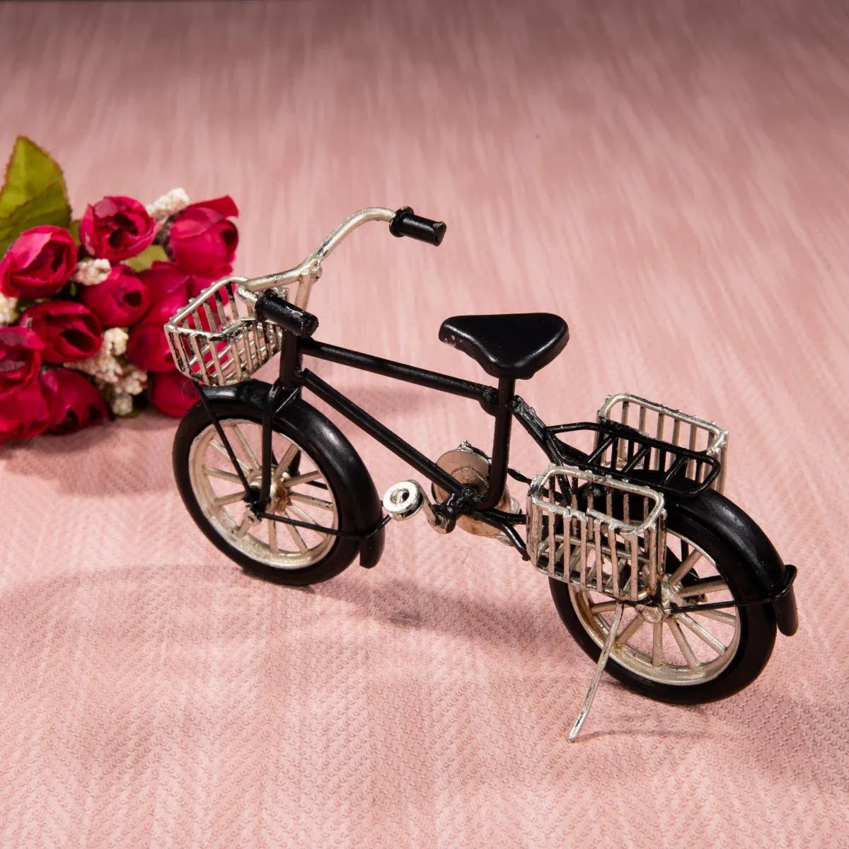 Vintage Retro Bicycle with Side Basket Miniature Showpiece-ArtyCraftz.com
