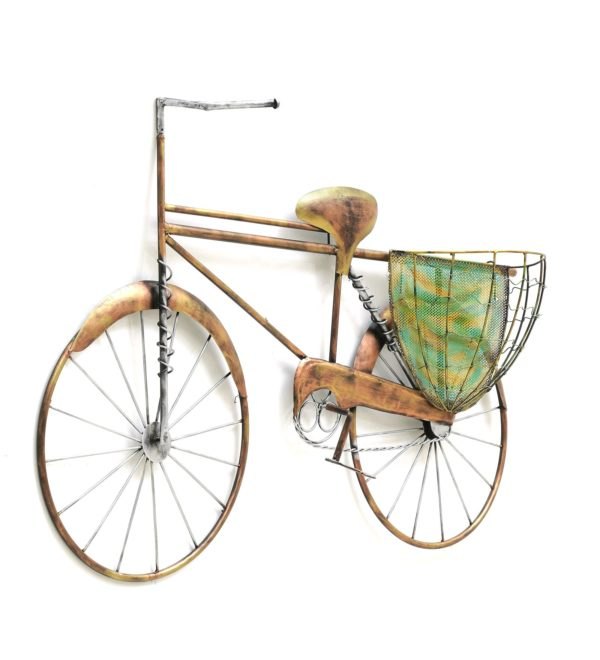 Vintage Wrought Iron Bicycle Wall Art with Basket-artycraftz.com