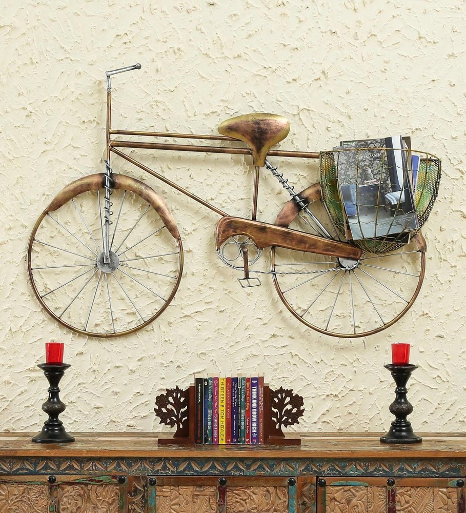 Vintage Wrought Iron Bicycle Wall Art with Basket-artycraftz.com