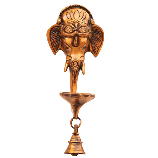Wall Hanging Diya With Brass Antique Finish, Ganesha Wall Diya - ArtyCraftz.com