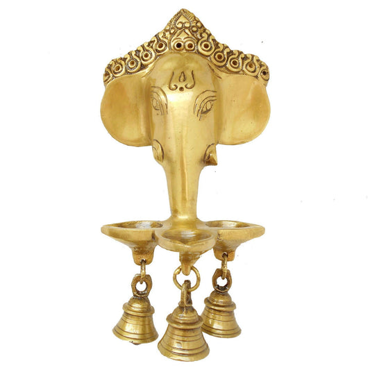 Wall Hanging Diya with Ganesha Face in Yellow Finish - ArtyCraftz.com