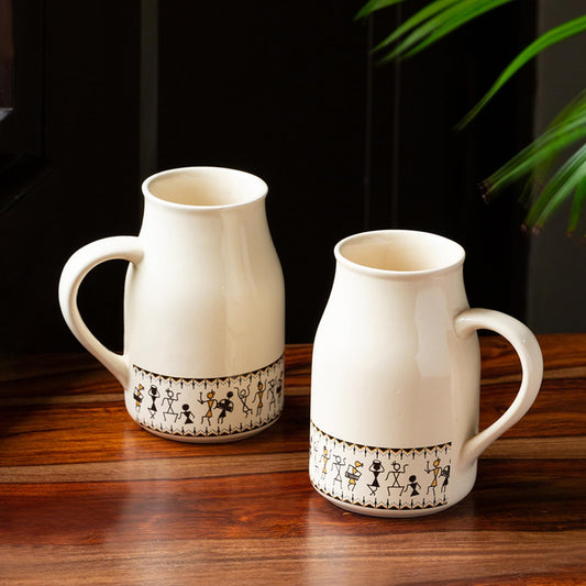 Warli Design Milk Ceramic Mugs – ArtyCraftz.com
