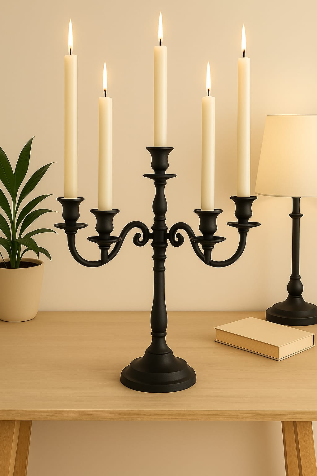 Evara Black 5-Arm Candle Holder