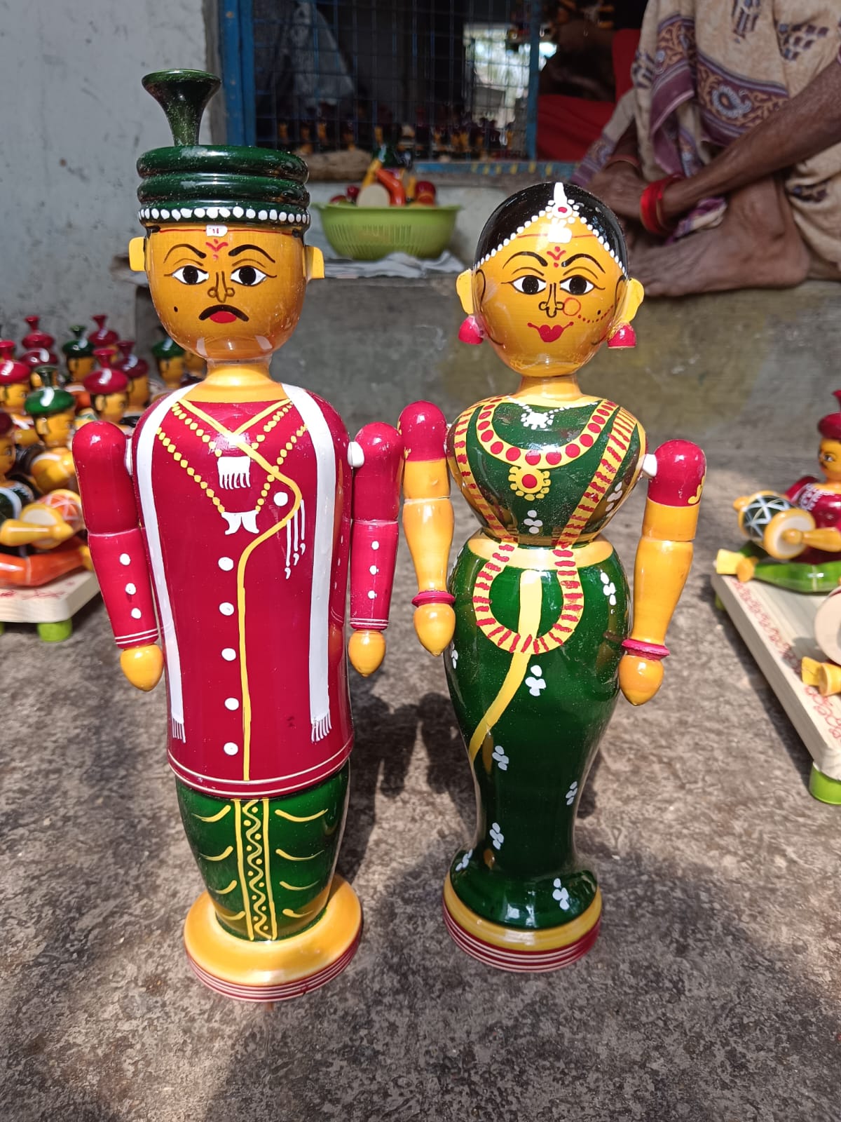 Handmade Wooden Etikoppaka Marriage couple Big