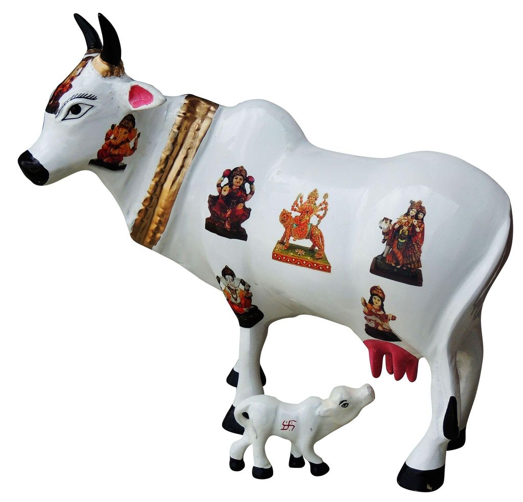 White Aluminium Cow and Calf Statue with Colorful Traditional Decorative Motifs-artycraftz.com