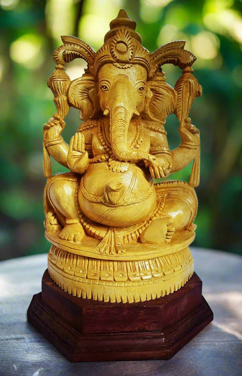 White Cedar Wood Handcarved Ganesh Idol-ArtyCraftz.com