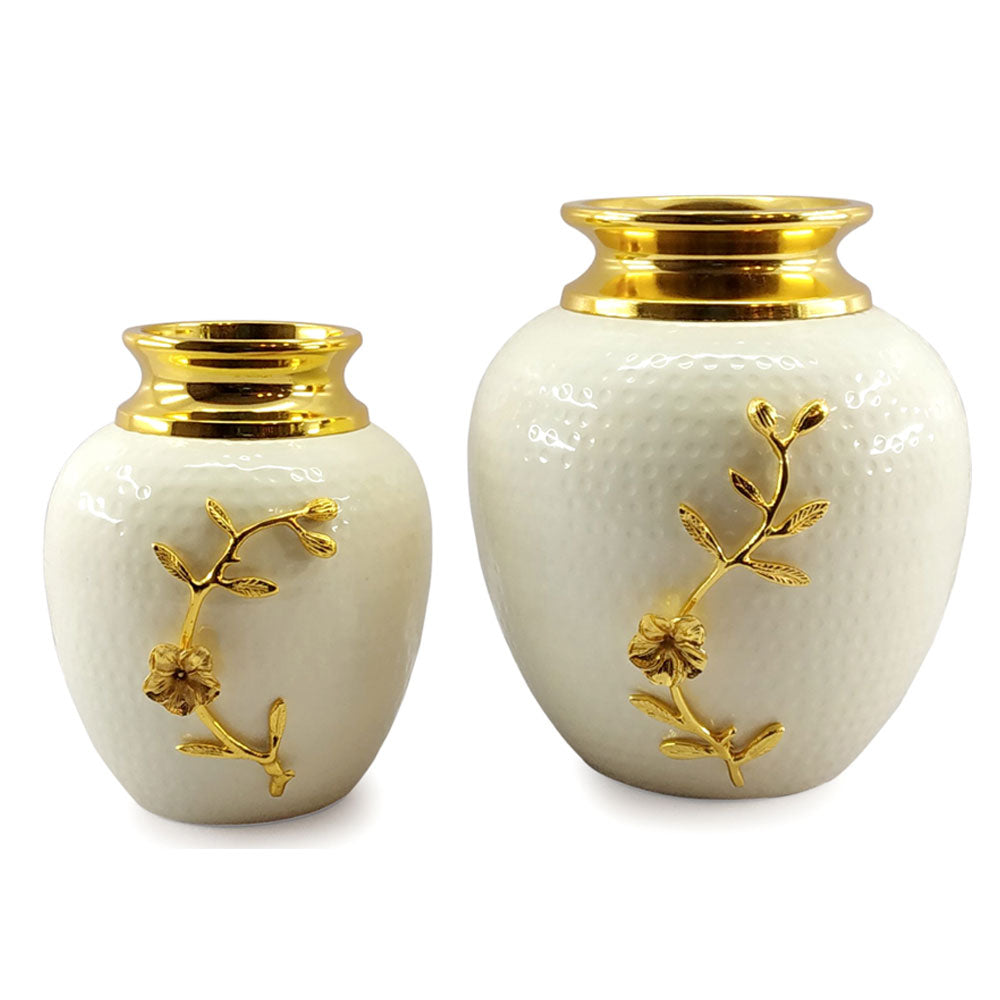 White Ceramic Decorative Vase with Gold Floral Design-ArtyCrftz.com