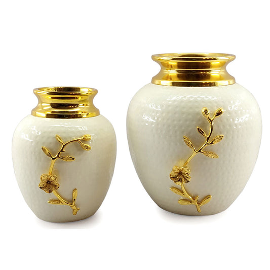 White Ceramic Decorative Vase with Gold Floral Design-ArtyCrftz.com