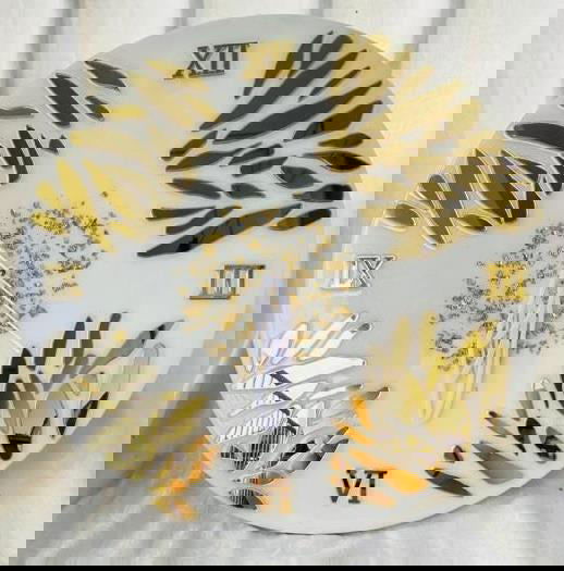 Wall Clock White and Gold with Golden Mirror Acrylic Cutouts for Home Decor and Gifting 16 & 32 Inches - ArtyCraftz.com