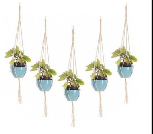 White Macrame Plant Holder - Pack of 5 - ArtyCraftz.com