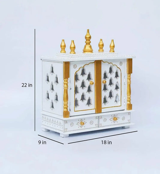 White Mdf & Wood Painted Temple With Net Doors 2 Drawers - ArtyCraftz