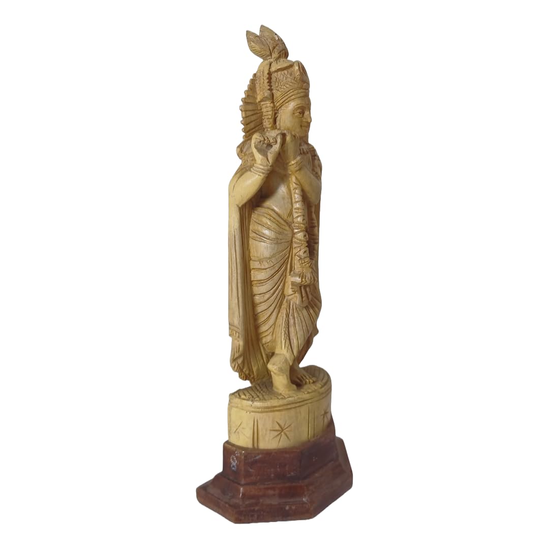 White Teak Wood Handcrafted Krishna Statue-ArtyCraftz.com