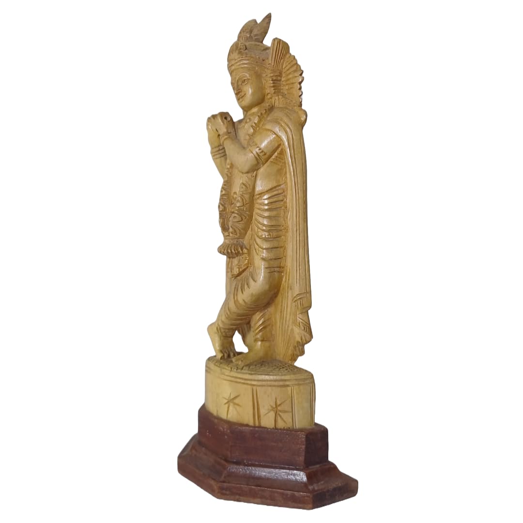 White Teak Wood Handcrafted Krishna Statue-ArtyCraftz.com