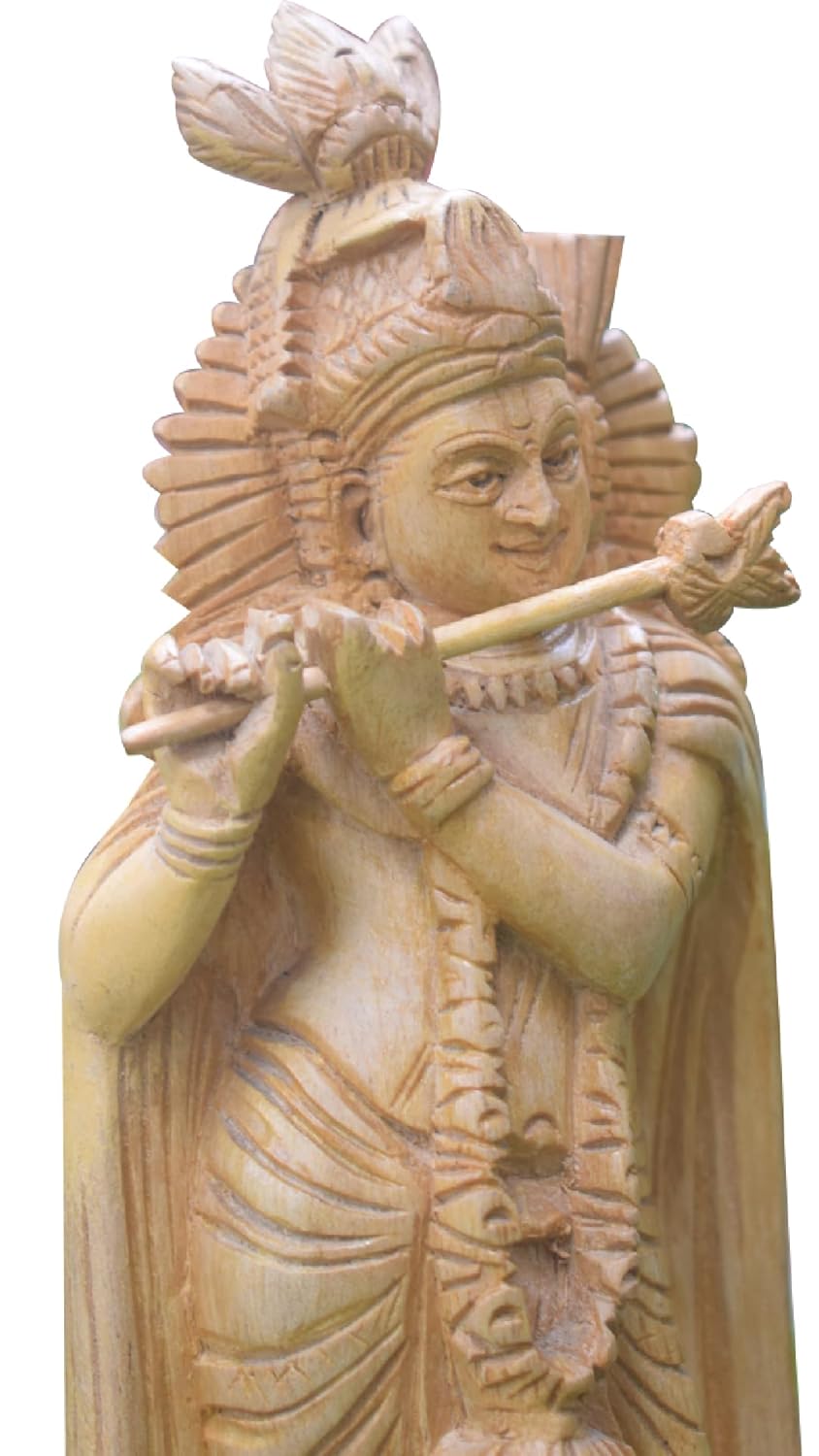 White Teak Wood Handcrafted Krishna Statue-ArtyCraftz.com