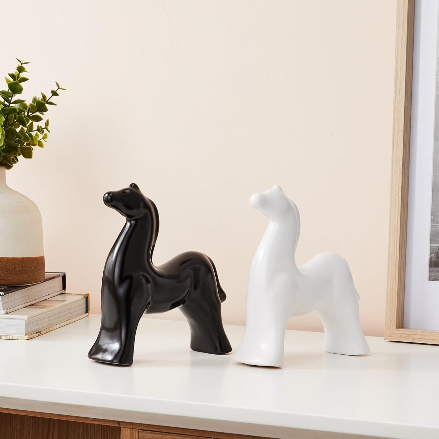 White and Black Resin Horse Figurines