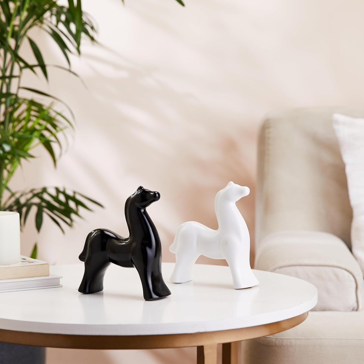 White and Black Resin Horse Figurines