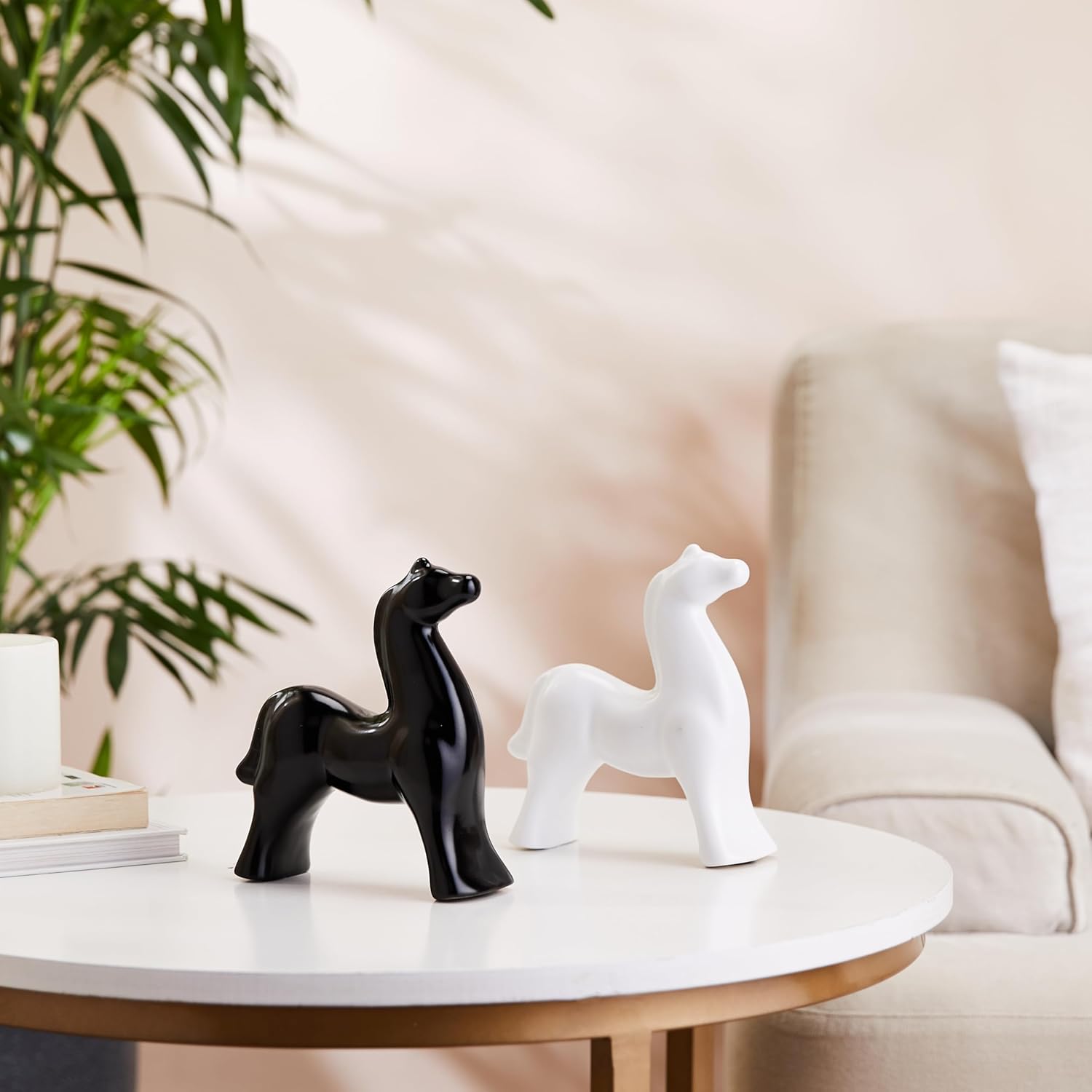 White and Black Resin Horse Figurines