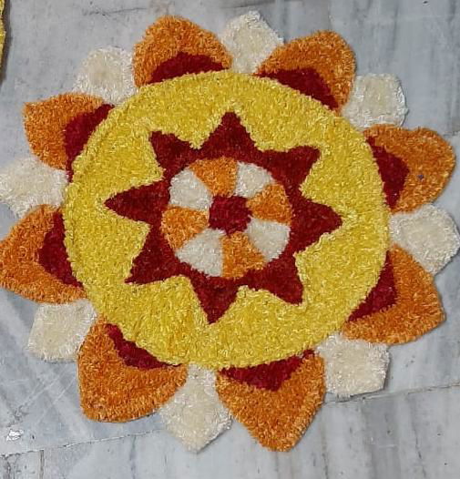 White and Orange Petals Rangoli Mat - ArtyCraftz.com