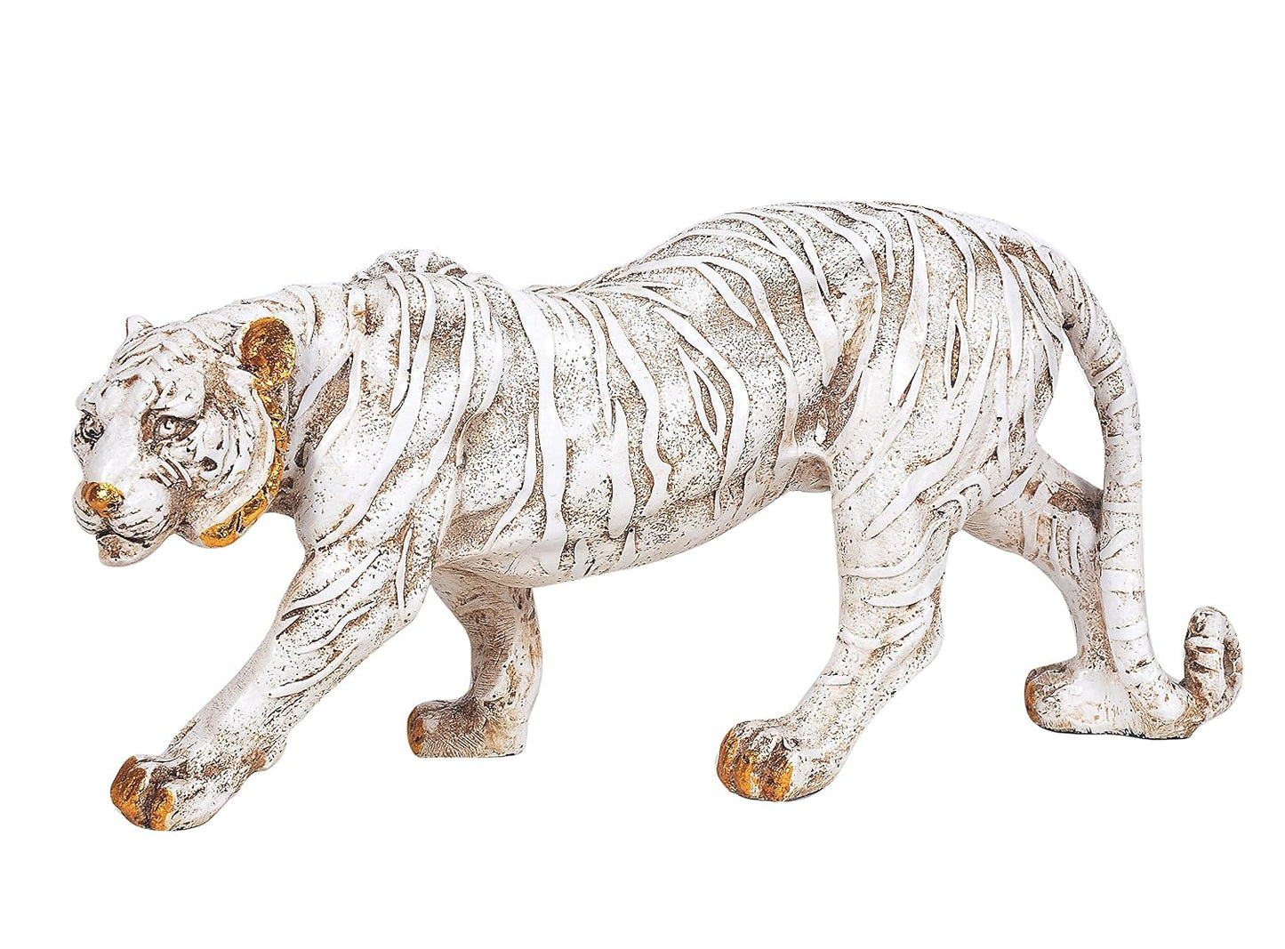 White and gold resin tiger figurine for table decor-ArtyCraftz.com