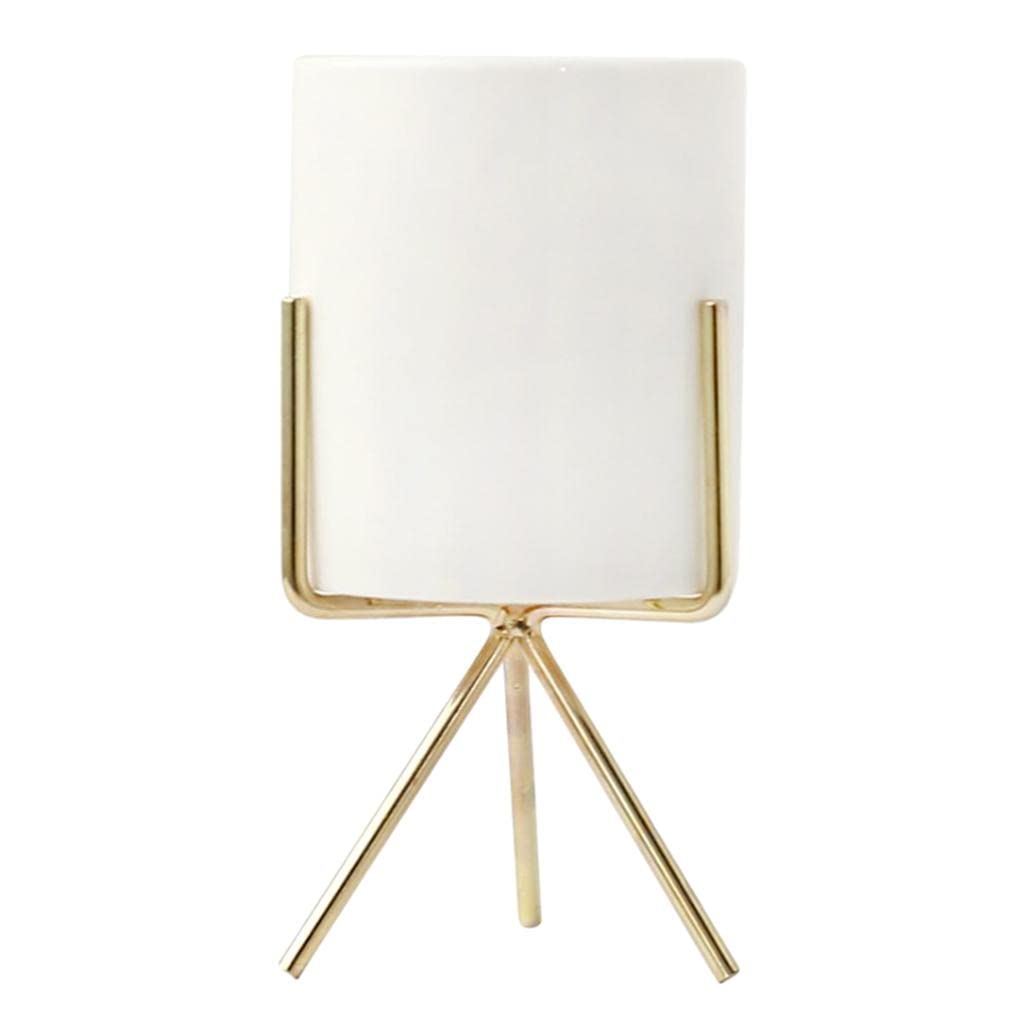 White ceramic tabletop planter with gold metal tripod stand-ArtyCraftz.com