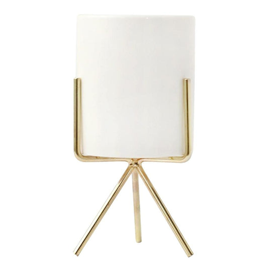 White ceramic tabletop planter with gold metal tripod stand-ArtyCraftz.com