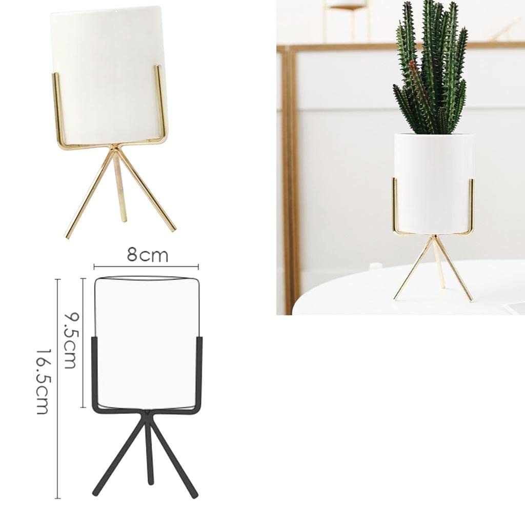 White ceramic tabletop planter with gold metal tripod stand-ArtyCraftz.com