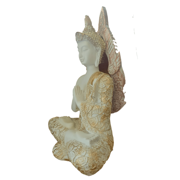 White resin Buddha meditation statue with detailed decorative finish-ArtyCraftz.com