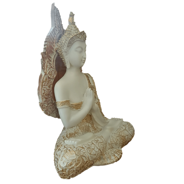 White resin Buddha meditation statue with detailed decorative finish-ArtyCraftz.com