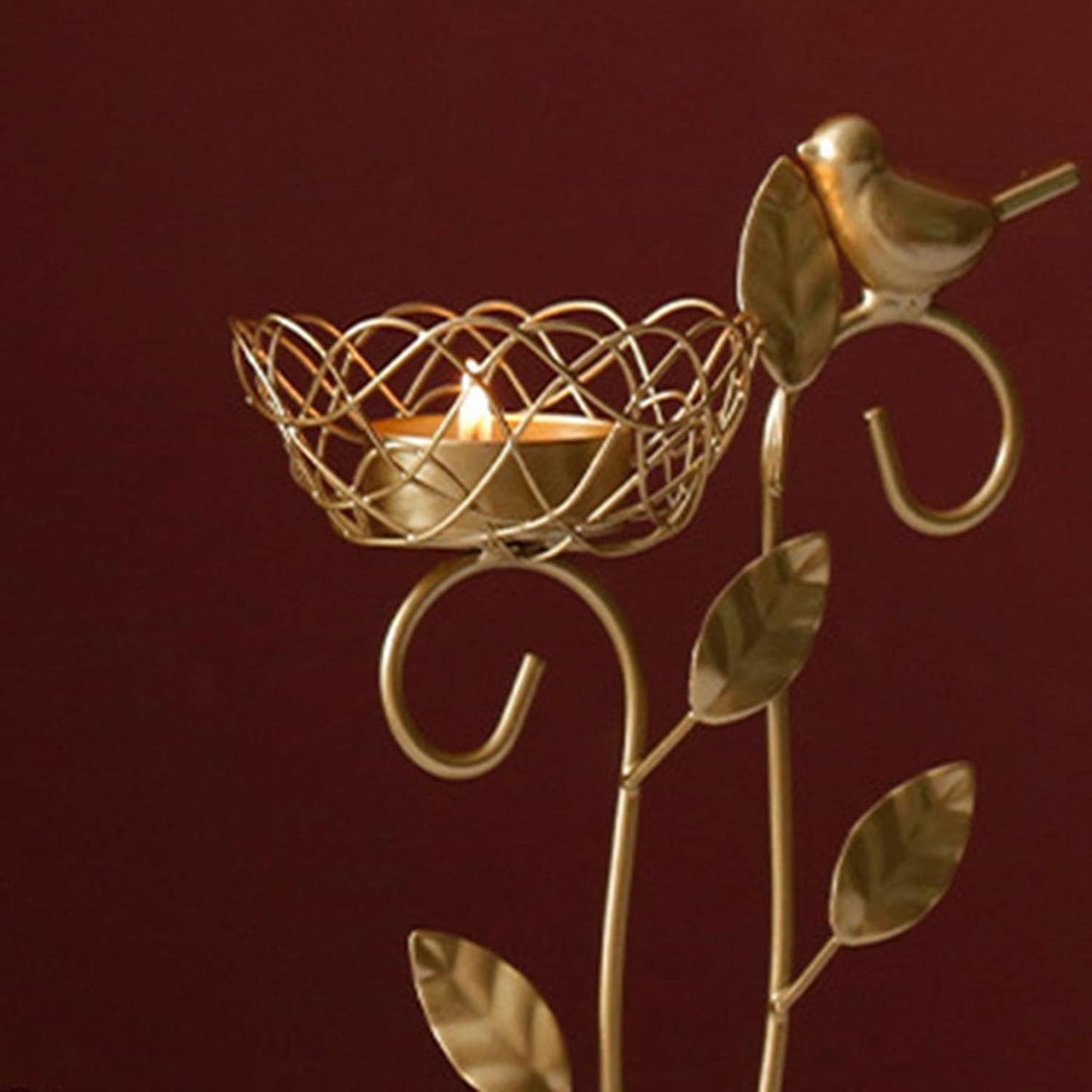 Wire Wild Flower with Solid Bird Candle Holder