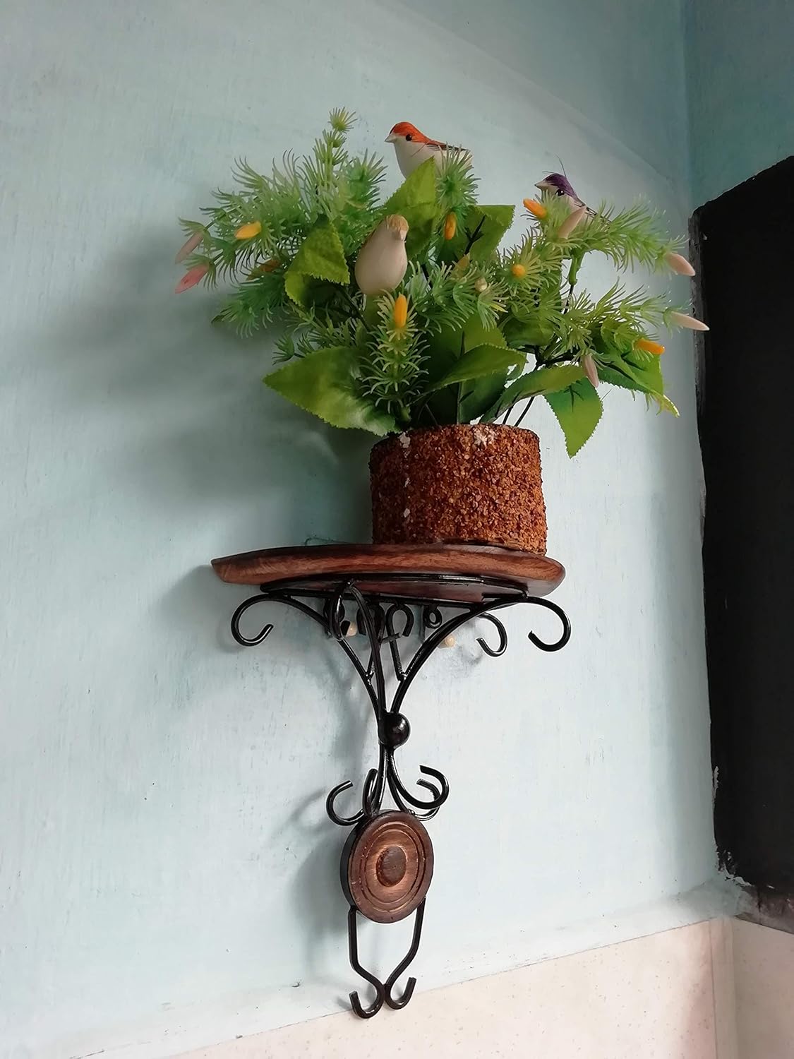 Wood and Wrought Iron Fancy Wall Shelf-ArtyCraftz.com