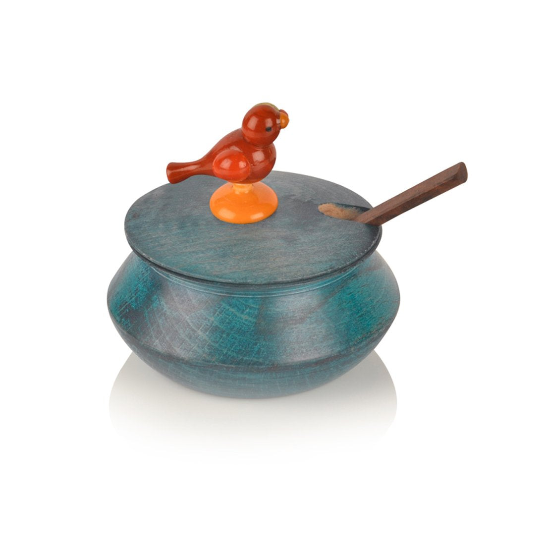 Wooden Bird Blue Spice Box with 4 Containers and Spoons- ArtyCraftz.com