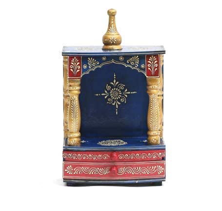 Wooden Blue Pooja Mandir Without -Door -ArtyCraftz.com