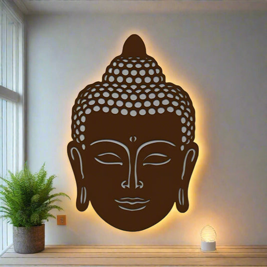 Wooden Buddha Wall Art With LED Night Lamp-ArtyCraftz.com