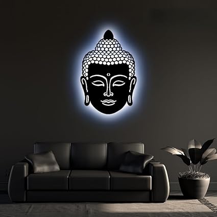 Wooden Buddha Wall Art With LED Night Lamp-ArtyCraftz.com