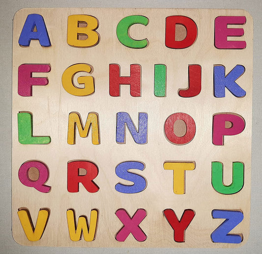 Wooden Educational English 3D Capital Alphabet Learning Non Toxic Puzzle Board - Early Age Letter Learning Pre School Toy for Kids - ArtyCraftz.com